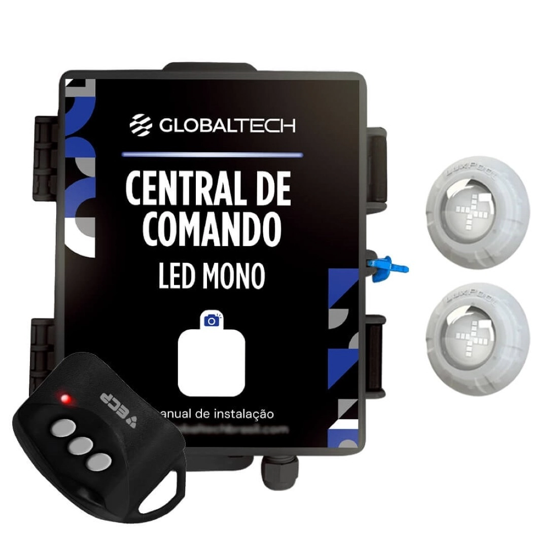 Kit 2 Led Piscina Monocromático 9w + Central + Controle - Luxpool - Azul