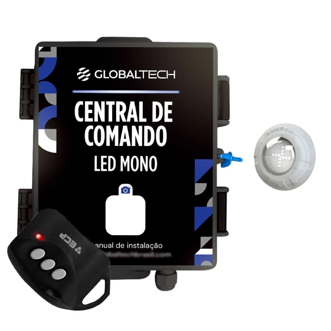 Kit 1 Led Piscina Monocromático 9w + Central + Controle - Luxpool - Azul