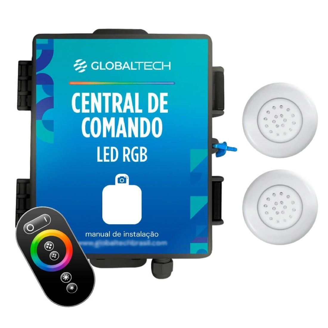 Kit 2 Led Piscina Abs Rgb 18w + Central + Controle Touch - Rosca 20mm (1/2)