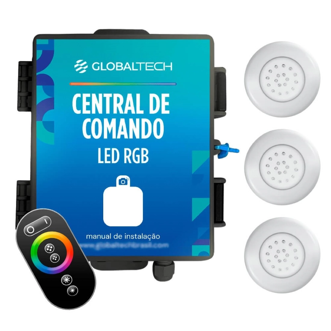Kit 3 Led Piscina Abs Rgb 18w + Central + Controle Touch - Encaixe 25mm (3/4)
