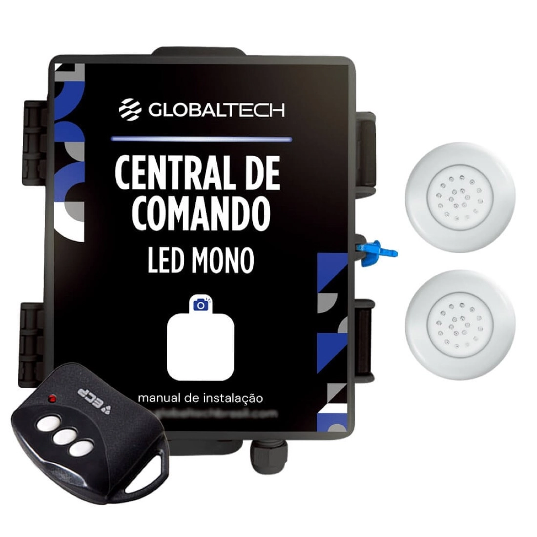 Kit 2 Led Piscina Inox Mono Azul Branco 18w + Central Touch - Azul