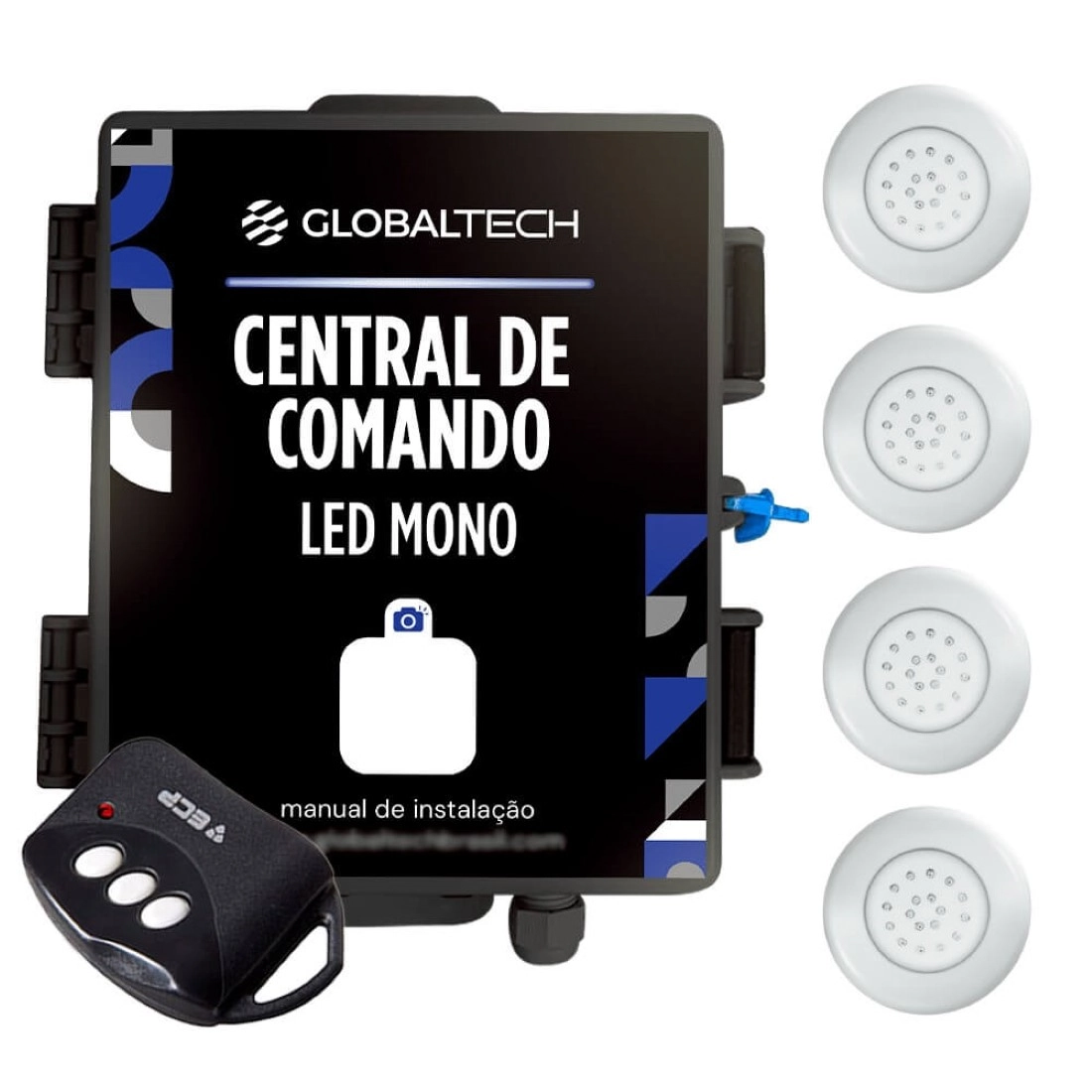 Kit 4 Led Piscina Inox Mono Azul Branco 18w + Central Touch - Azul