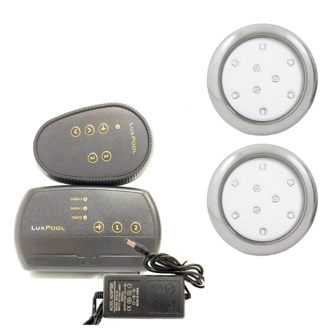Kit 2 Refletor Led Piscina Rgb 9w Inox + Central Compacta - Rosca 20mm (1/2)
