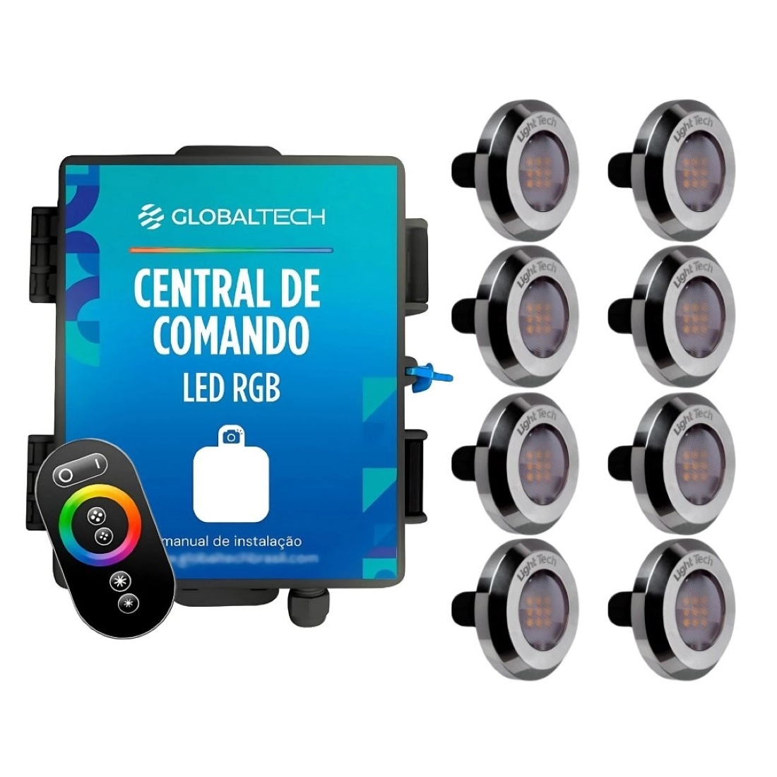 Kit 8 Tiny Led Piscina Inox 316 Rgb 20w + Central + Controle