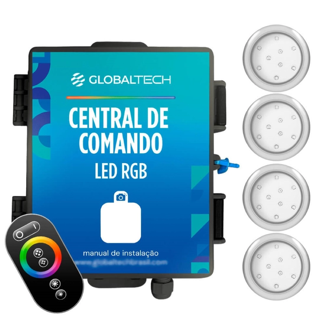 Kit 4 Refletor Led Piscina Rgb 9w Inox + Central Touch - Rosca 20mm (1/2)