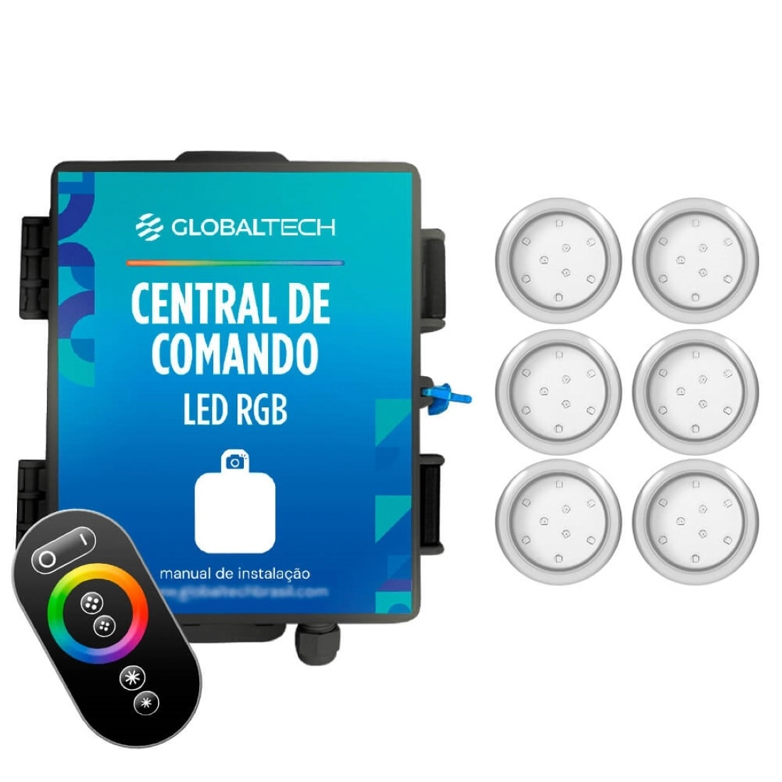 Kit 6 Refletor Led Piscina Rgb 9w Inox + Central Touch - Rosca 20mm (1/2)