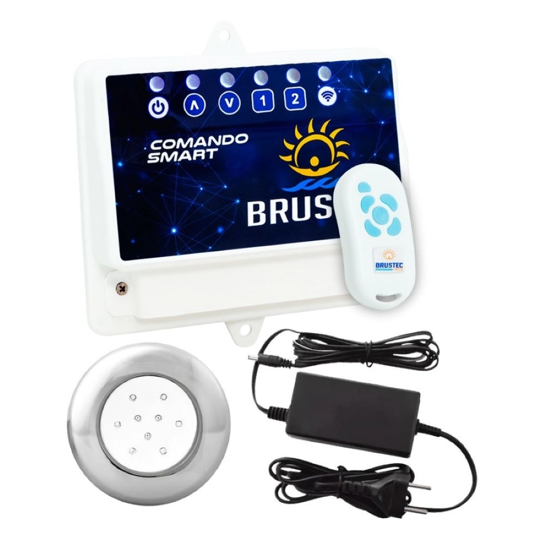 Kit 1 Led Piscina 9w Inox Rgb Colorido + Comando Wifi