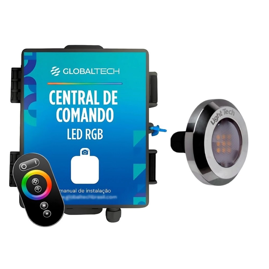 Kit 1 Tiny Led Piscina Inox 316 Rgb 20w + Central + Controle