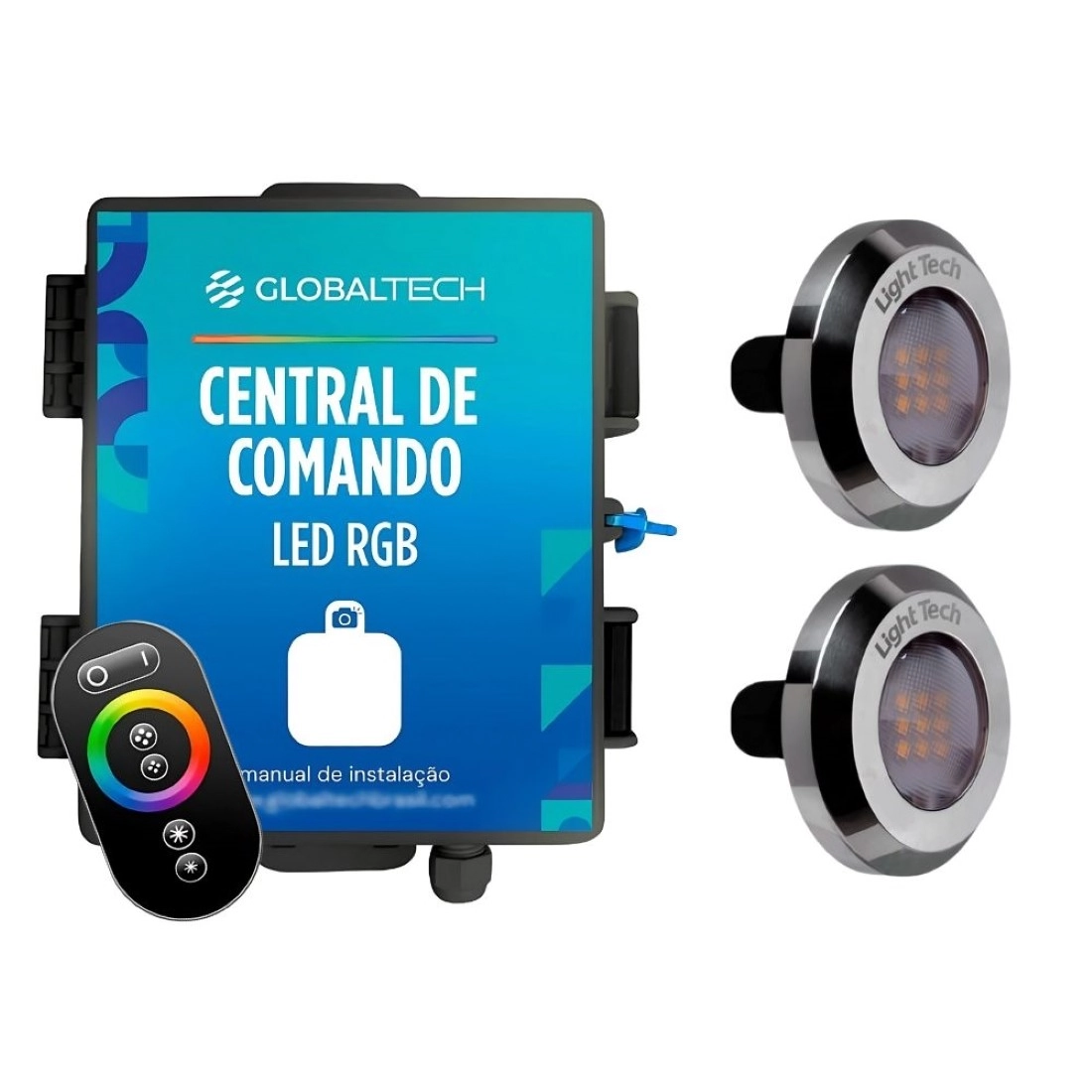 Kit 2 Tiny Led Piscina Inox 316 Rgb 10w + Central + Controle