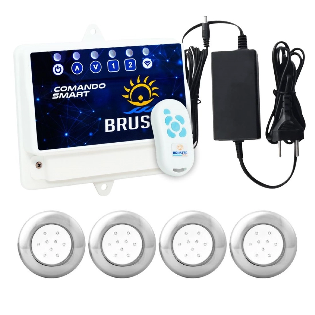 Kit 4 Led Piscina 9w Inox Rgb Colorido + Comando Wifi