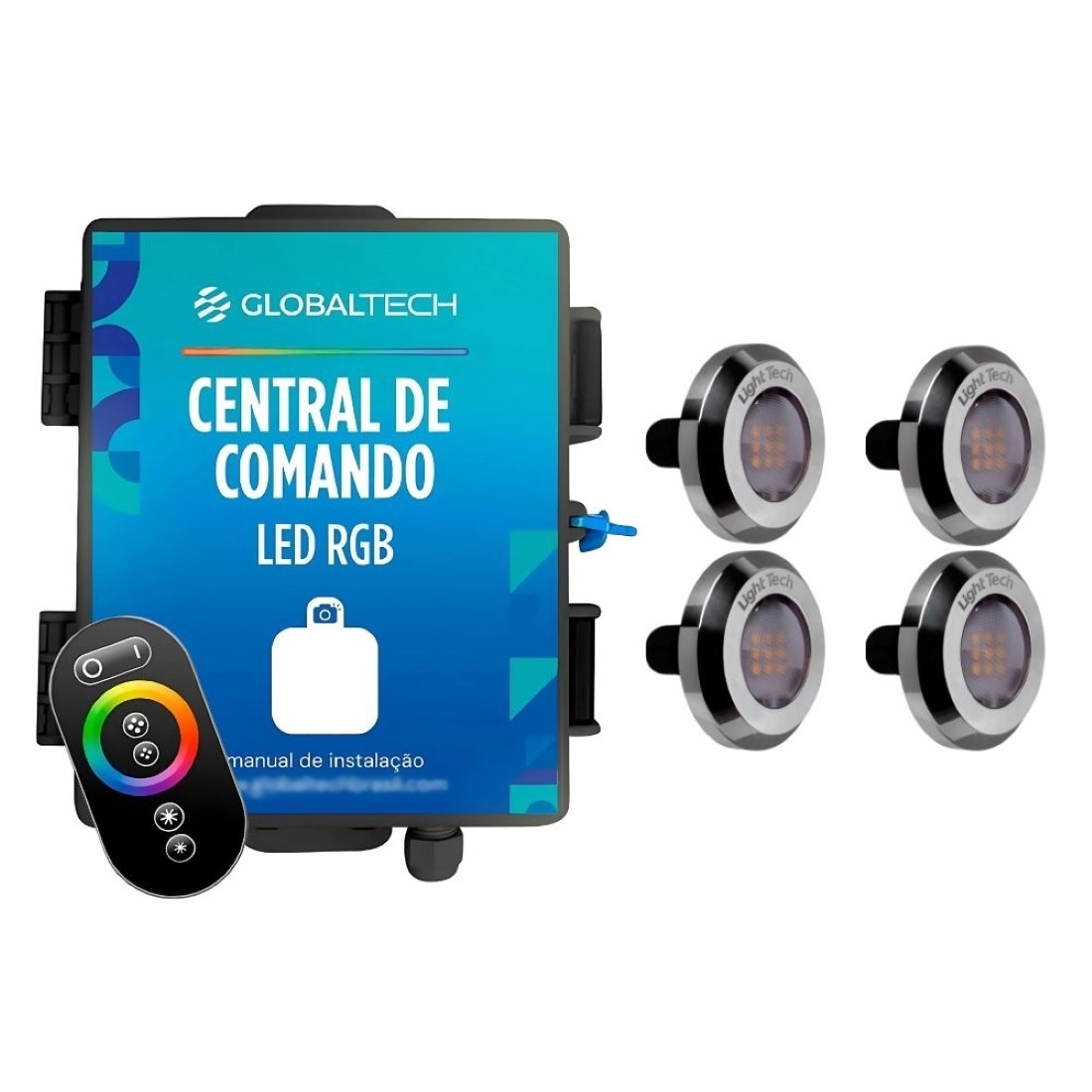 Kit 4 Tiny Led Piscina Inox 316 Rgb 20w + Central + Controle