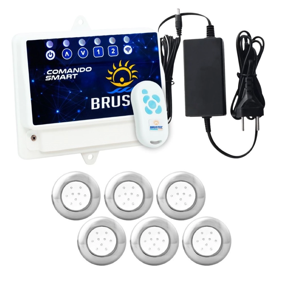 Kit 6 Led Piscina 9w Inox Rgb Colorido + Comando Wifi