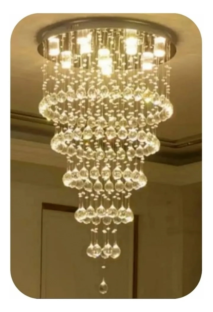 Pendente De Cristal Para Sala De Estar Com Base De Inox 50cm 90cm Bivolt