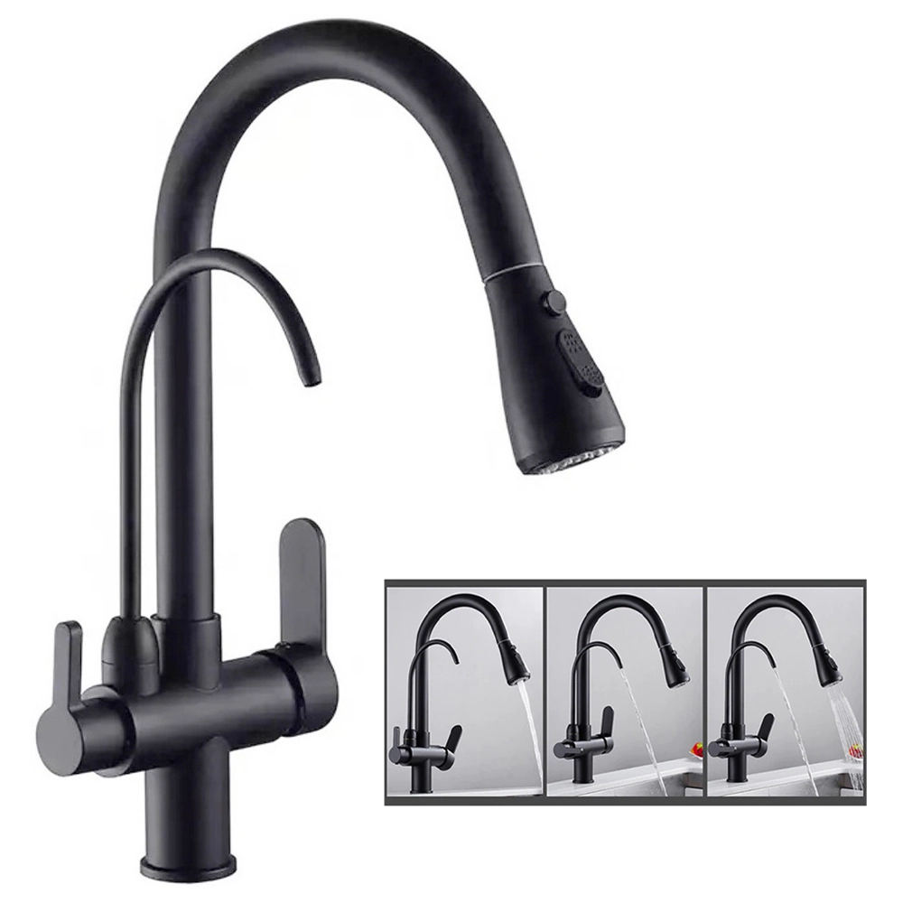 Torneira Monocomando Preta 360 Luxo Extensível Gourmet Quente Frio Regulavel Cozinha Bancada Cuba Mesa