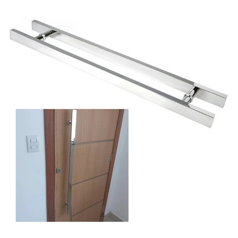 Puxador De Porta 1 Metro E 20cm Cromado Retangular Inox Casa Empresa Consultorio Vidro Madeira Area Externa