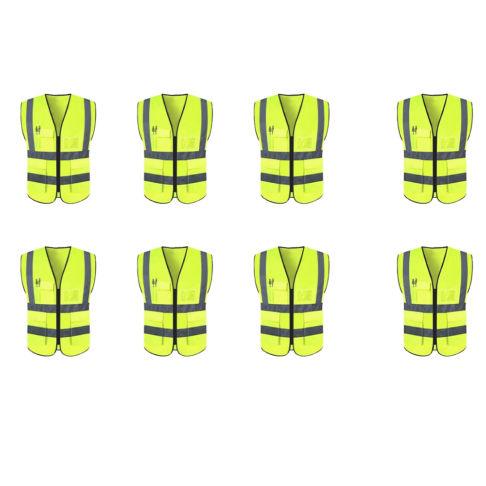 Colete Faixa Sinalizador Epi Refletivo Kit 8 Und Segurança Trabalho Transito Obra Proteçao Fluorescente Bolso Ziper