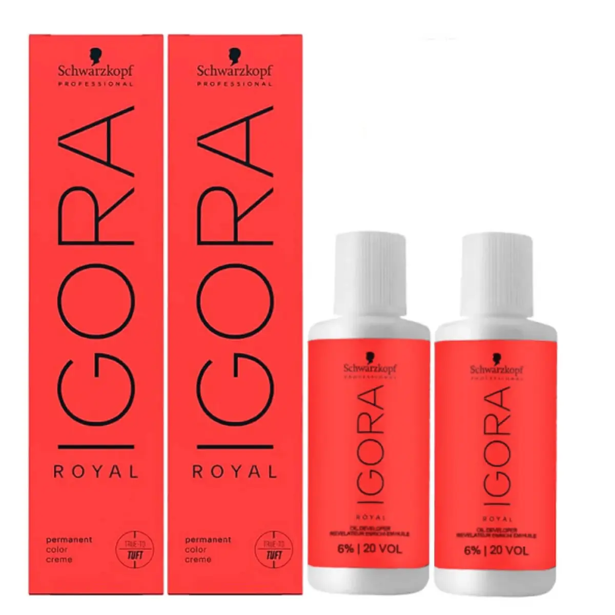 Kit c/2 Unid. de Coloração Schwarzkopf Igora Royal 60ml Cor:3-0 + 2 unid. de Ox Água Oxigenada 20 V