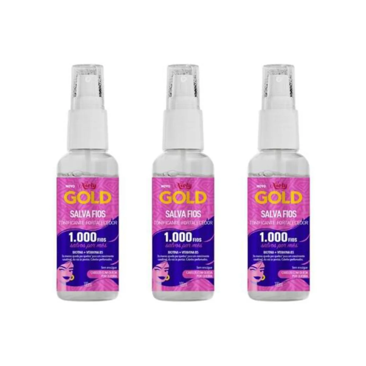 Kit c/ 3 Uinidades de Tônico Niely Gold Salva Fios 100ml