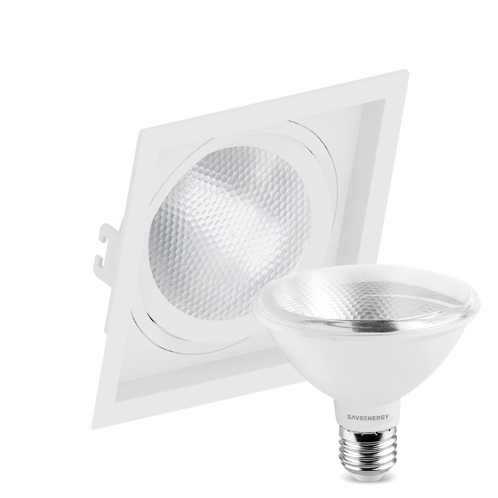 Kit 7 Spot Embutir Quadrado Recuado Par30 Branco + Lâmpada Led 10w 2700k
