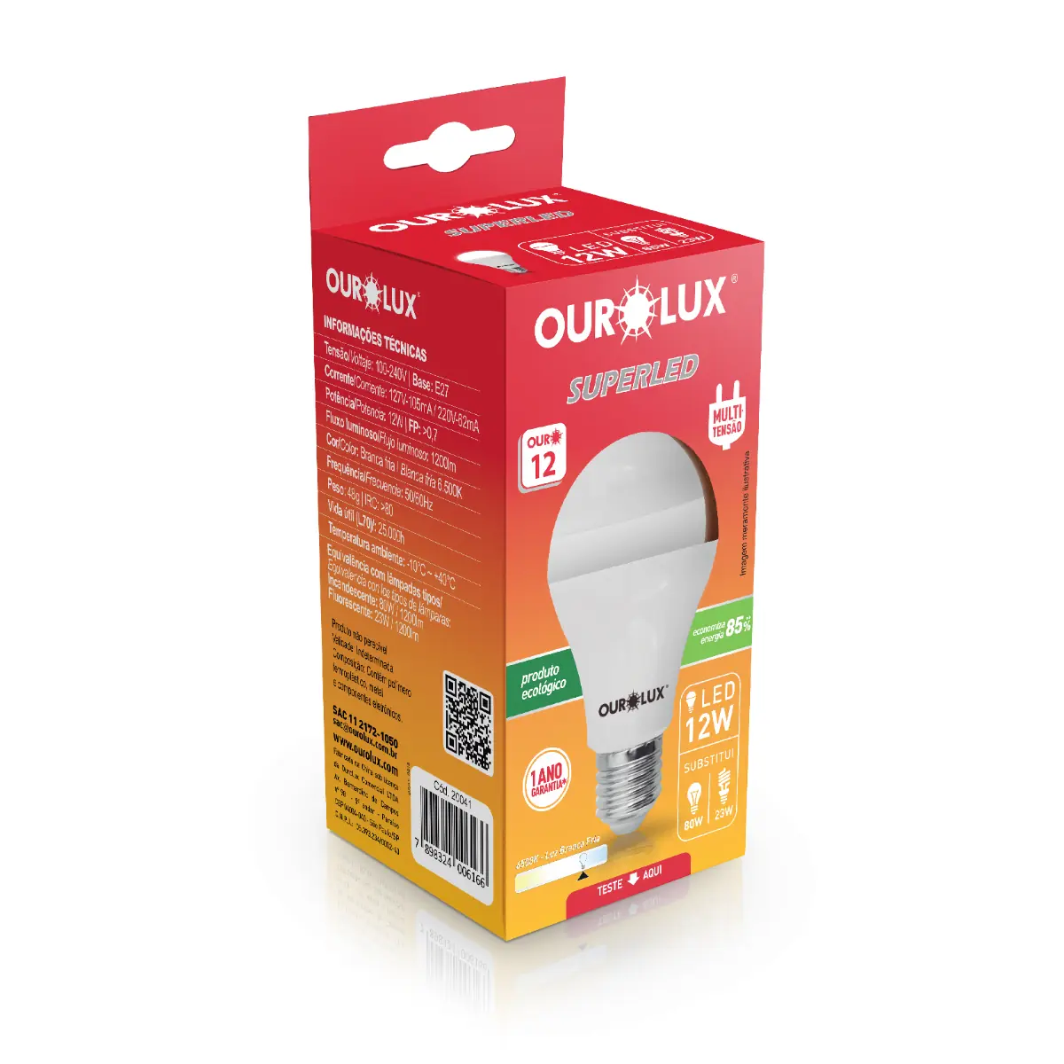 Kit 16 Lâmpada Led Bulbo 12w Branco Frio (6500k) - Ourolux