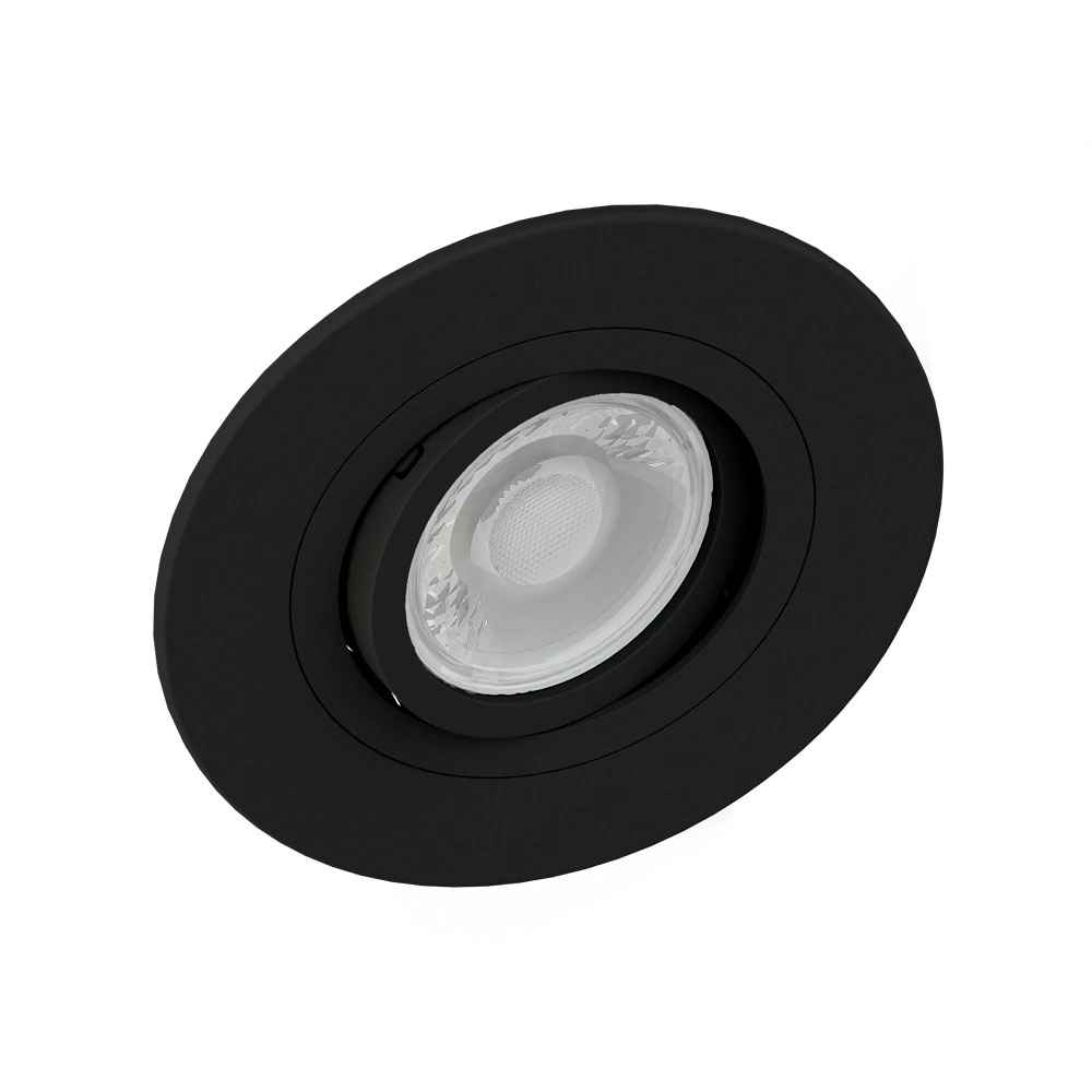 Kit 2 Spot Embutir Redondo Face Plana Dicroica Mr16 Preto