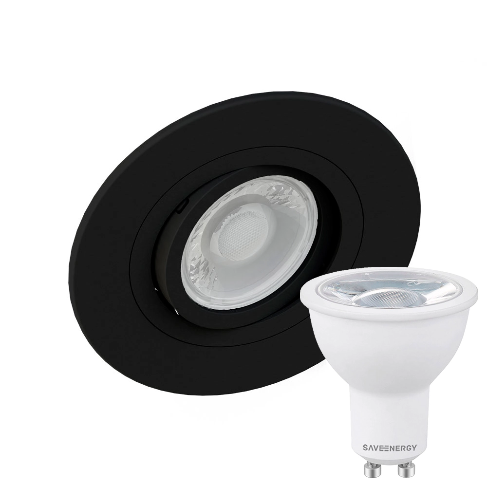 Kit 15 Spot Embutir Redondo Face Plana Dicroica Mr16 Preto + Lâmpada Dicroica 4,8w 4000k