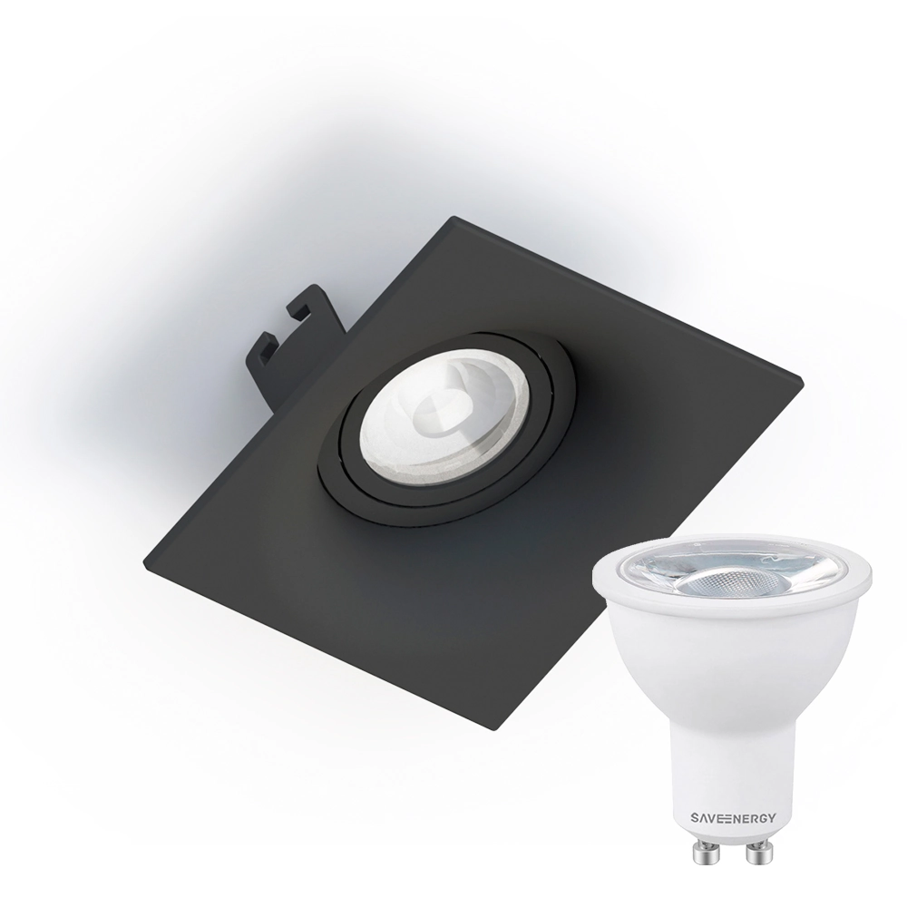 Kit 8 Spot Embutir Sand Save Energy Dicróica M16 Preto + Lâmpada Dicroica 4,8w 4000k