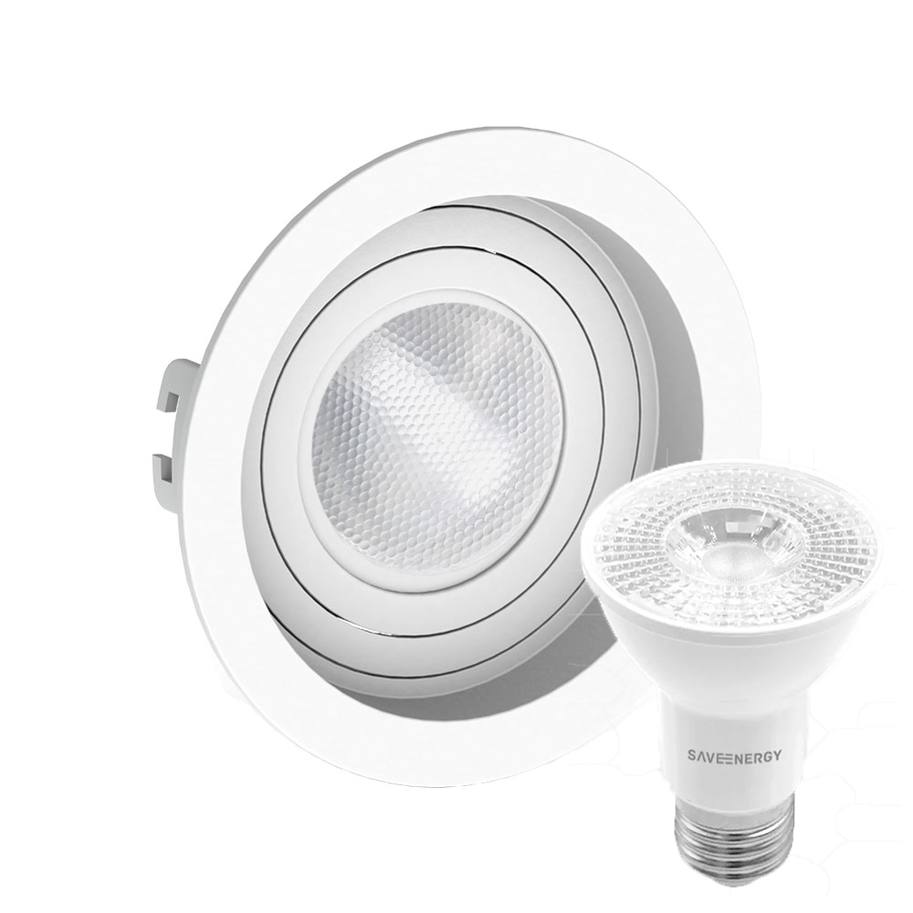 Kit 7 Spot Embutir Redondo Recuado Par20 Branco + Lâmpada Led 4,8w 4000k