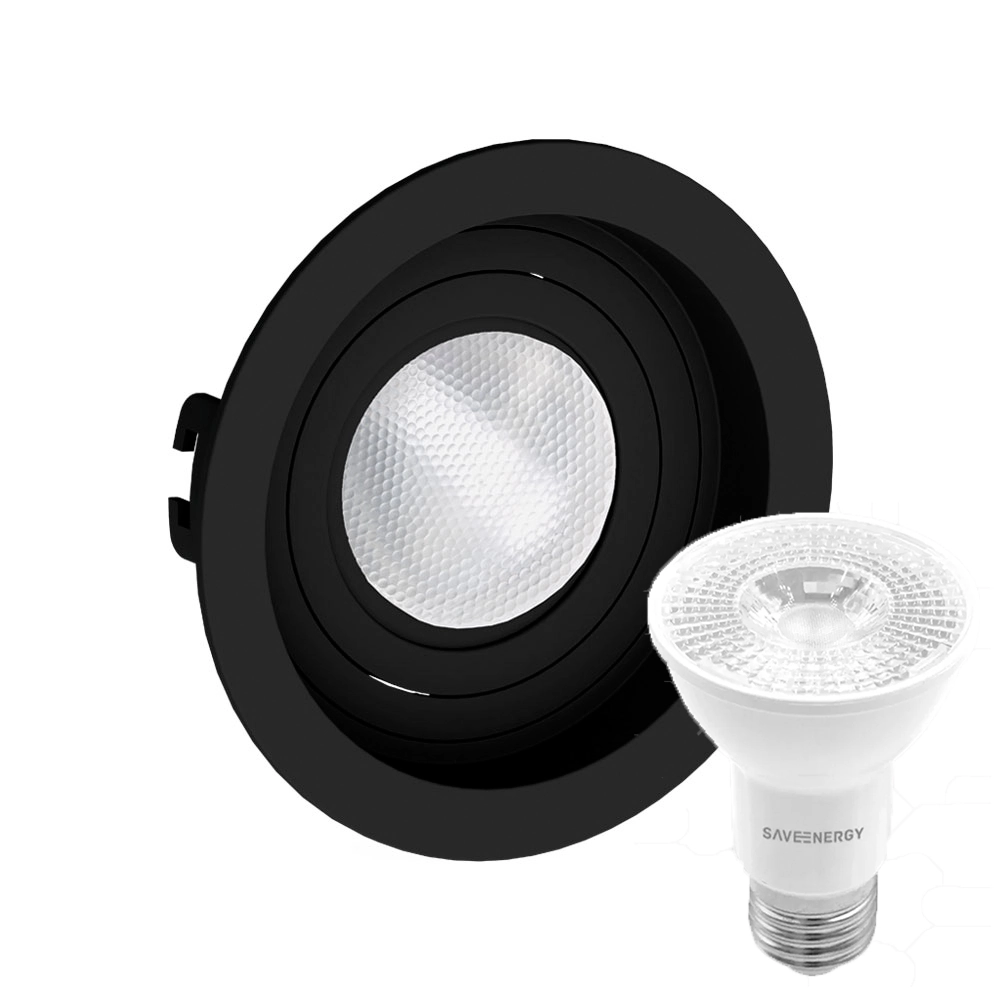 Kit 16 Spot Embutir Redondo Recuado Par20 Preto + Lâmpada Led 4,8w 2700k