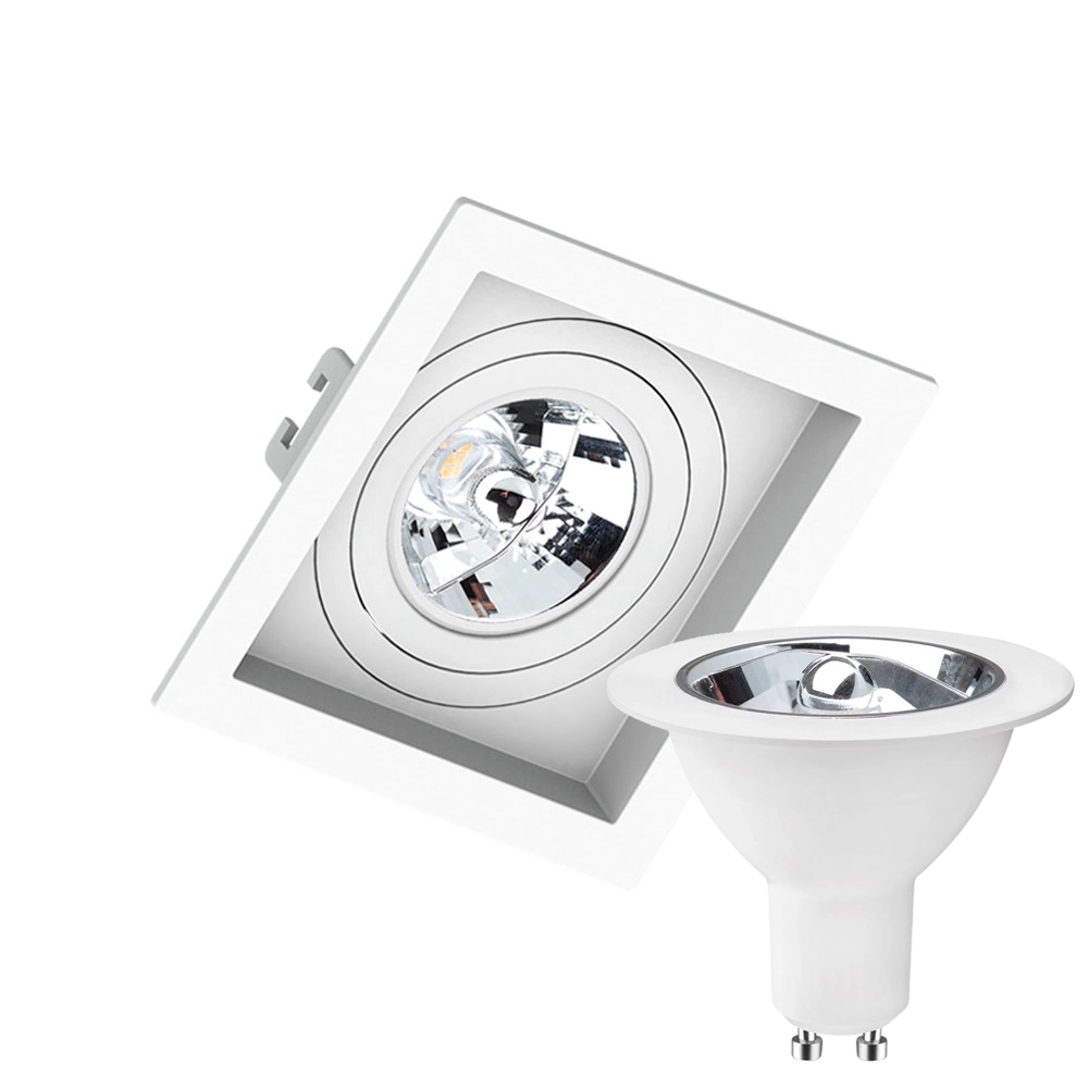 Kit 2 Spot Embutir Quadrado Recuado Ar70 Branco + Lâmpada Led 4,8w 2700k