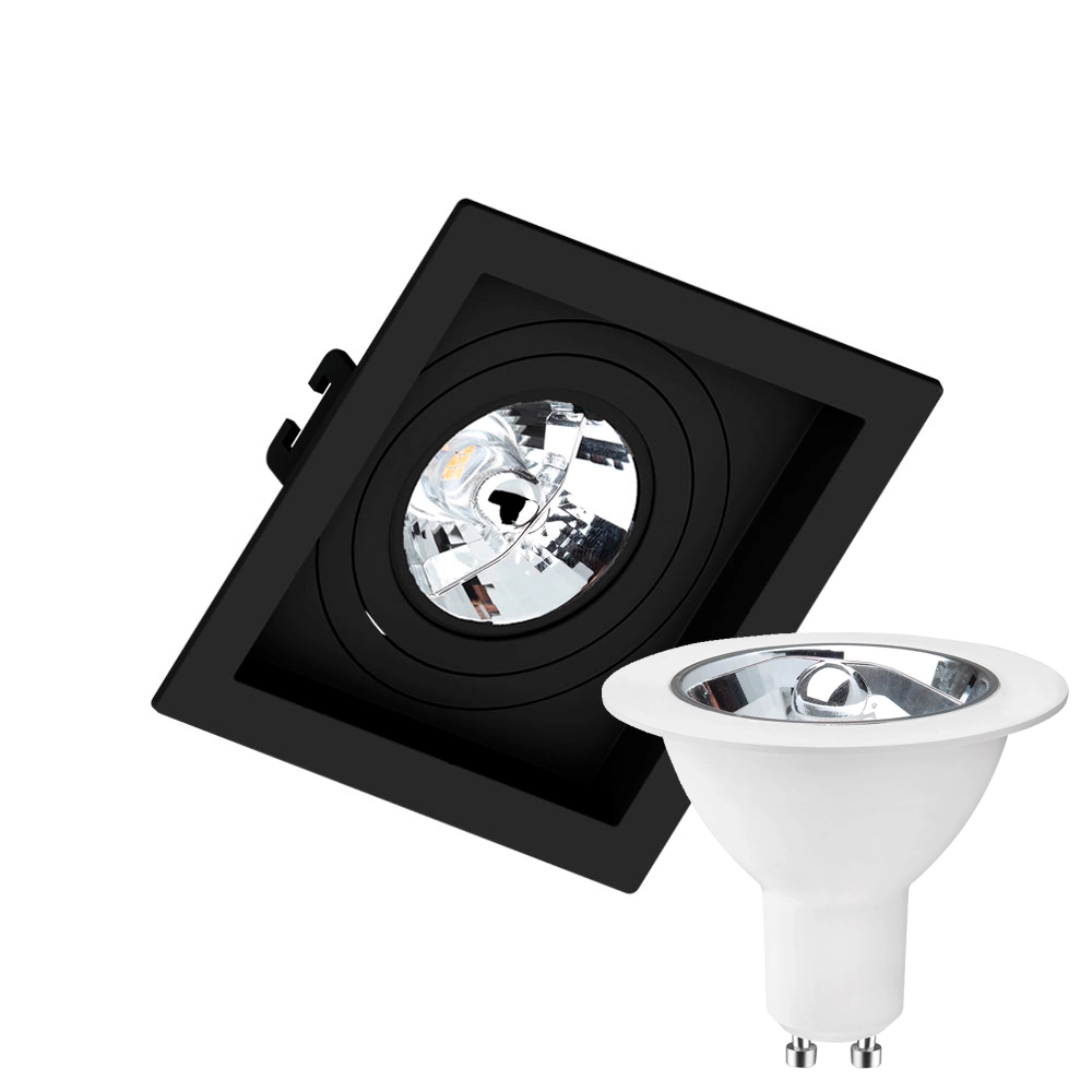 Kit 8 Spot Embutir Quadrado Recuado Ar70 Preto + Lâmpada Led 4,8w 2700k