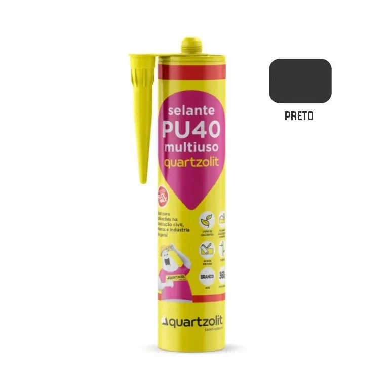 Pu40 Adesivo Selante Poliuretano Selante Multiuso Quartzolit 360g - PRETO