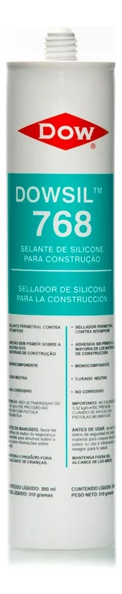 Dowsil 768 - Selante Silicone P/ Área Umida, Saunas, Antifungo 310g - TRANSPARENTE