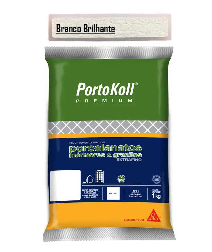Rejunte Porcelanatos Premium Extrafino Portokoll 1kg - Cor BRANCO BRILHANTE