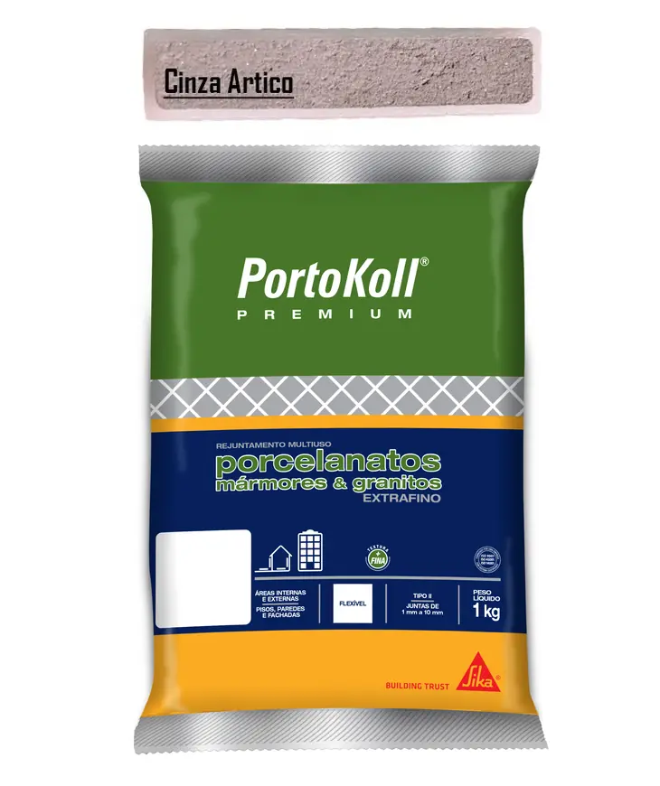 Rejunte Porcelanatos Premium Extrafino Portokoll 1kg - Cor CINZA ÁRTICO
