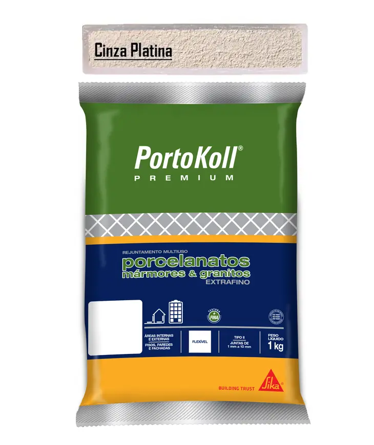 Rejunte Porcelanatos Premium Extrafino Portokoll 1kg - Cor - CINZA PLATINA