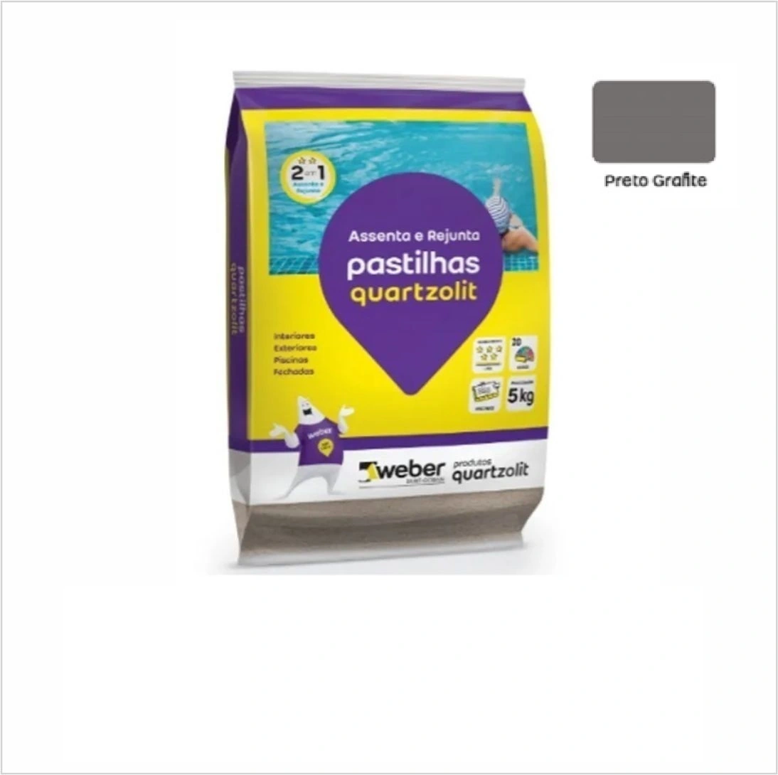 Assenta E Rejunta Pastilhas Piscinas e Fachadas Quartzolit 5kg - Cor PRETO GRAFITE