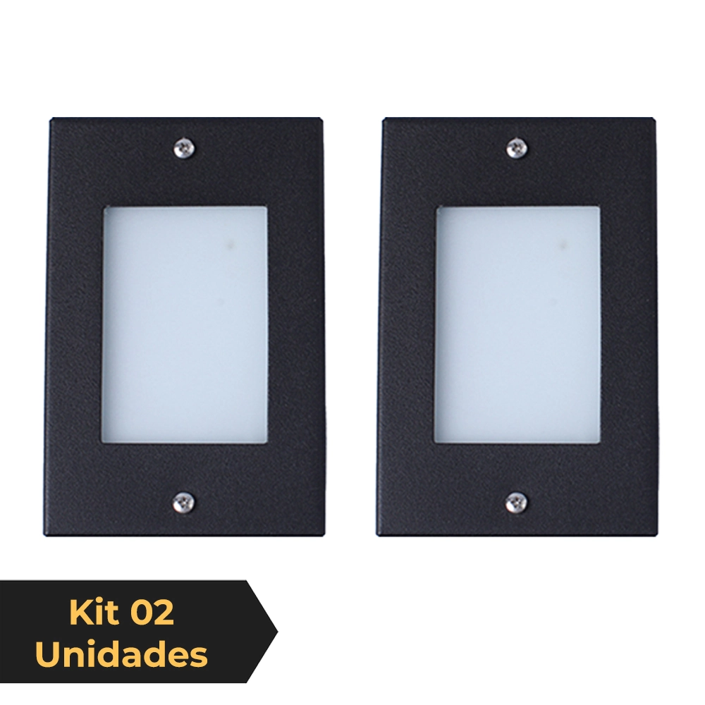 Kit 2 Balizador De Embutir Escada Parede Preto 4x2 Alumínio