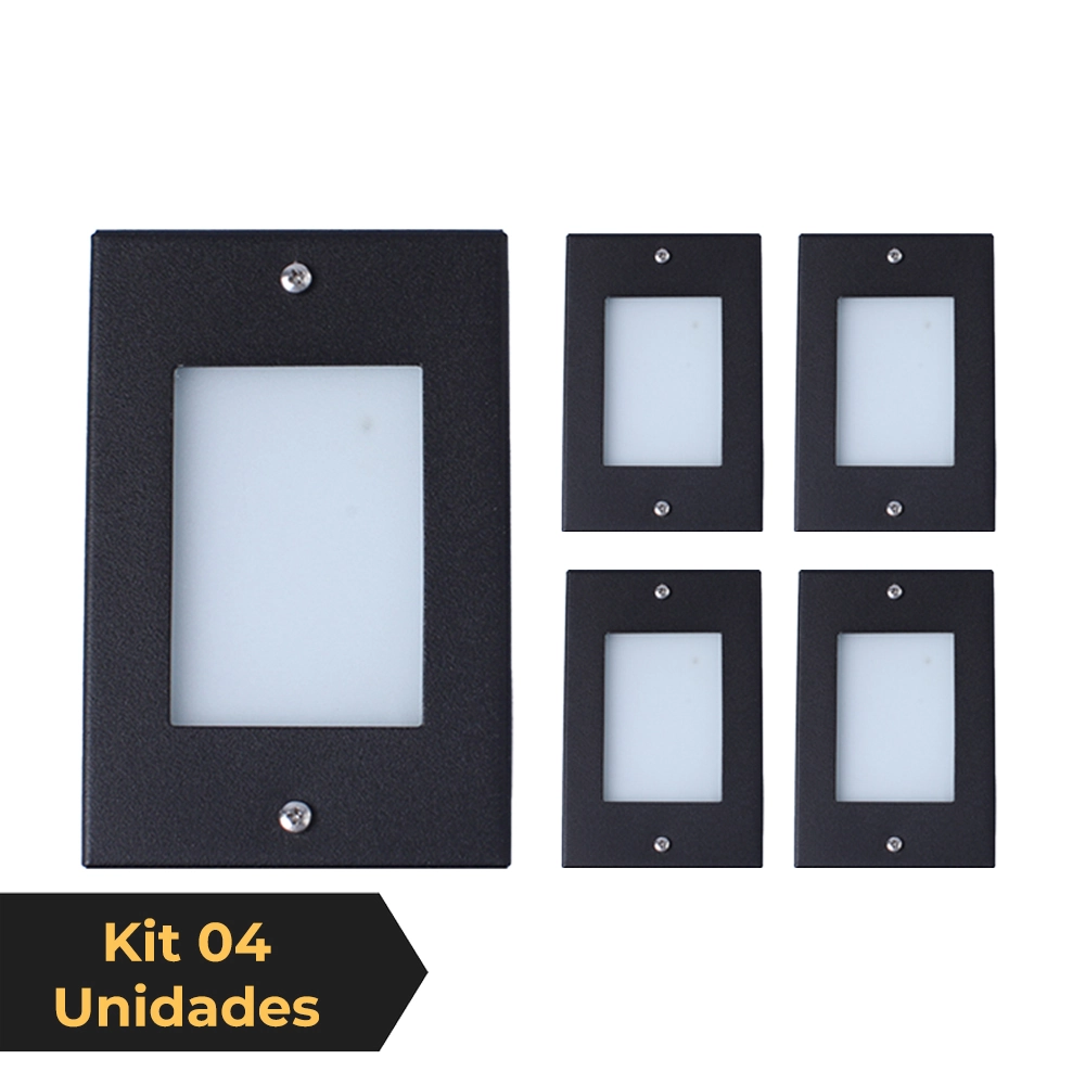 Kit 4 Balizador De Embutir Escada Parede Preto 4x2 Alumínio