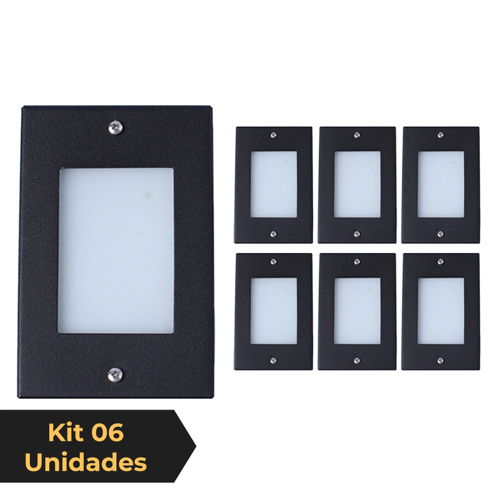 Kit 6 Balizador De Embutir Escada Parede Preto 4x2 Alumínio