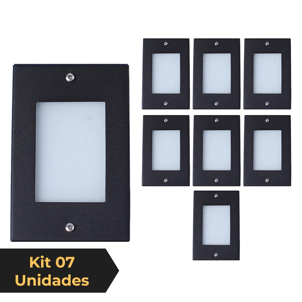 Kit 7 Balizador De Embutir Escada Parede Preto 4x2 Alumínio