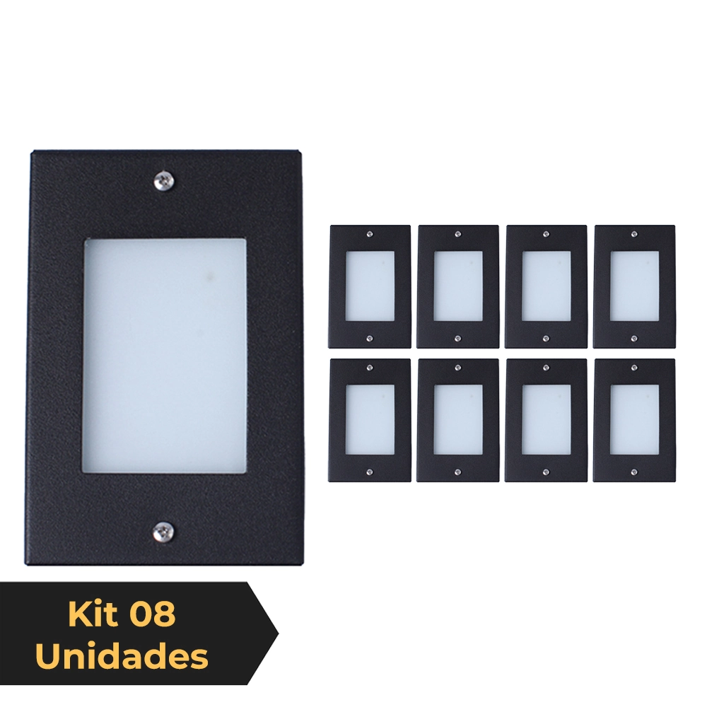 Kit 8 Balizador De Embutir Escada Parede Preto 4x2 Alumínio