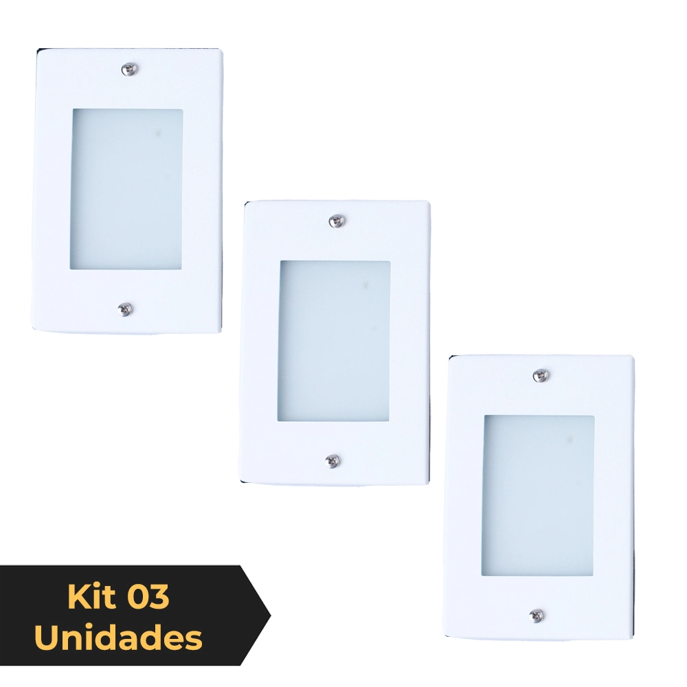 Kit 3 Balizador De Embutir Escada Parede Branco 4x2 Alumínio