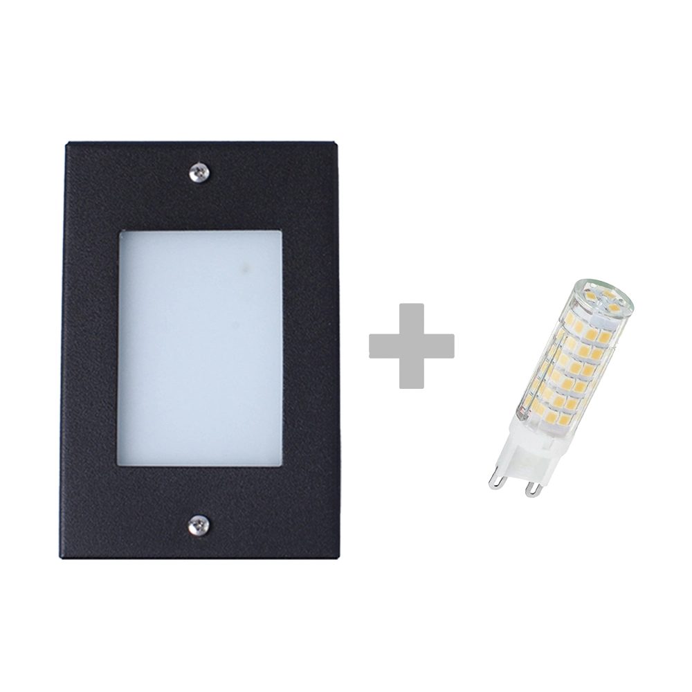 Balizador De Embutir Escada Parede Preto 4x2 Alumínio + Lâmpada Led G9 5w Branco Quente