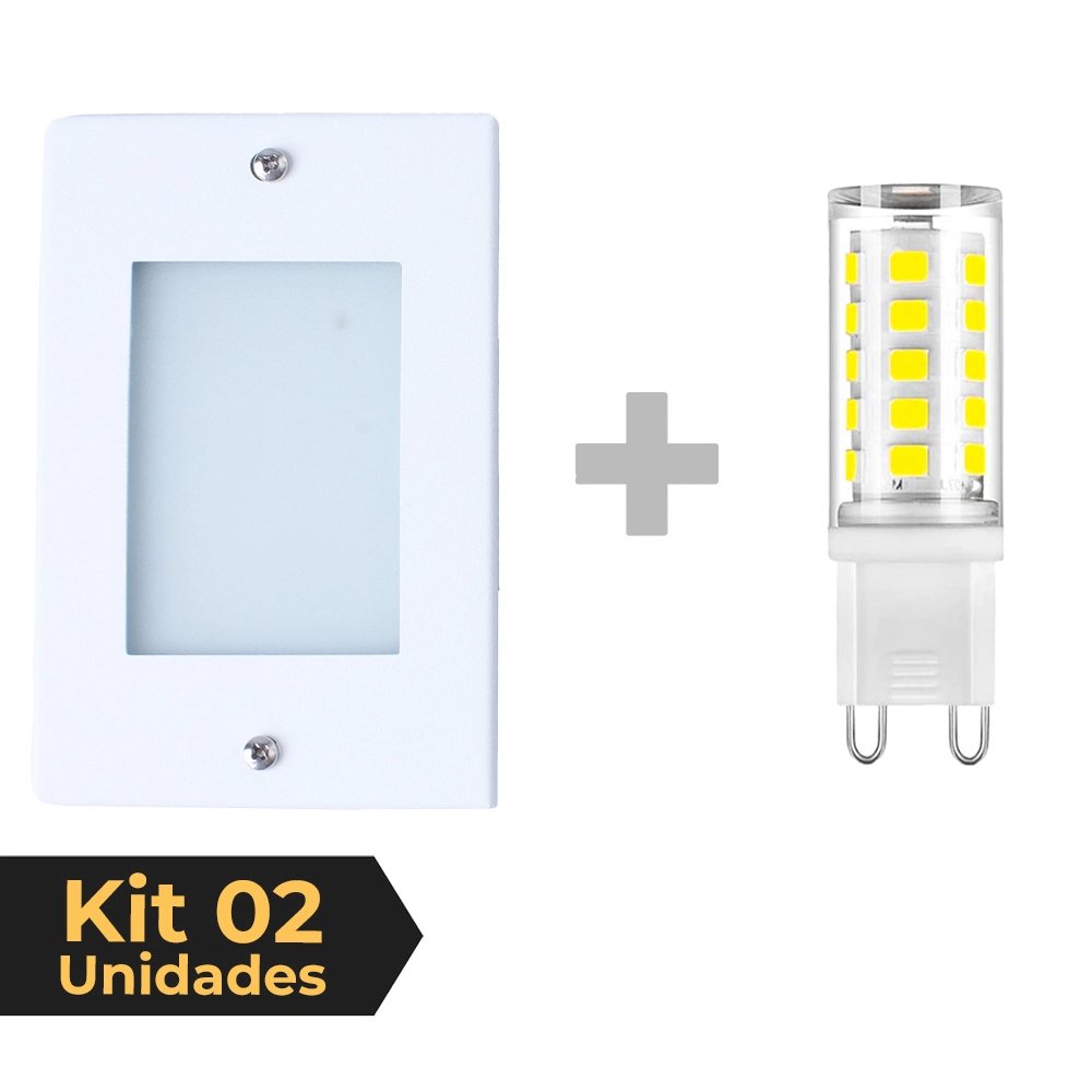 Kit 2 Balizador De Embutir Escada Parede Branco 4x2 Alumínio + Lâmpada Led G9 5w Branco Quente