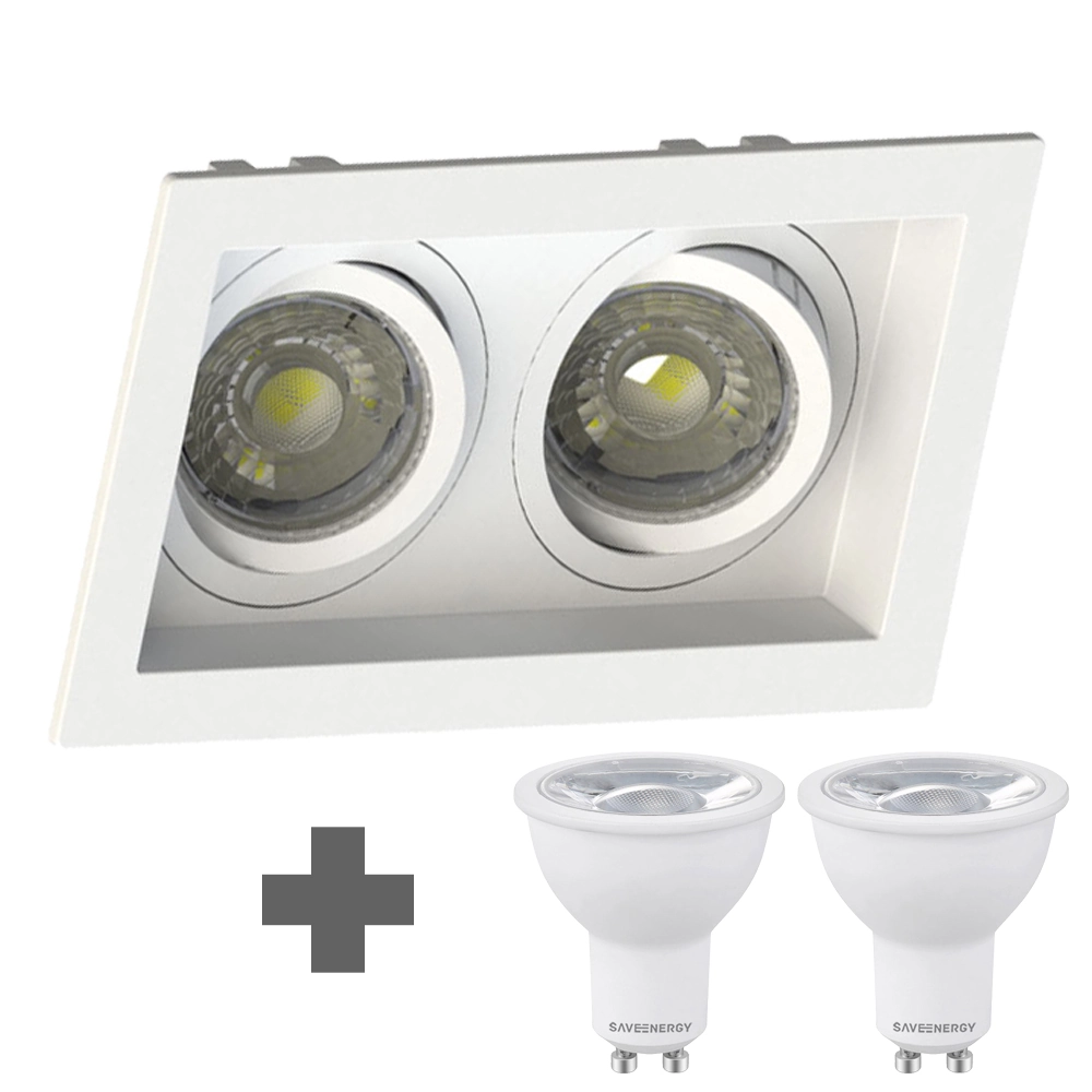 Spot Duplo Embutir Quadrado Recuado Mr16 Branco + Led Save Energy 4,8w 4000k