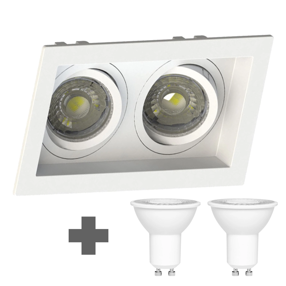 Spot Duplo Embutir Quadrado Recuado Mr16 Branco + Led Stella 6w 6500k