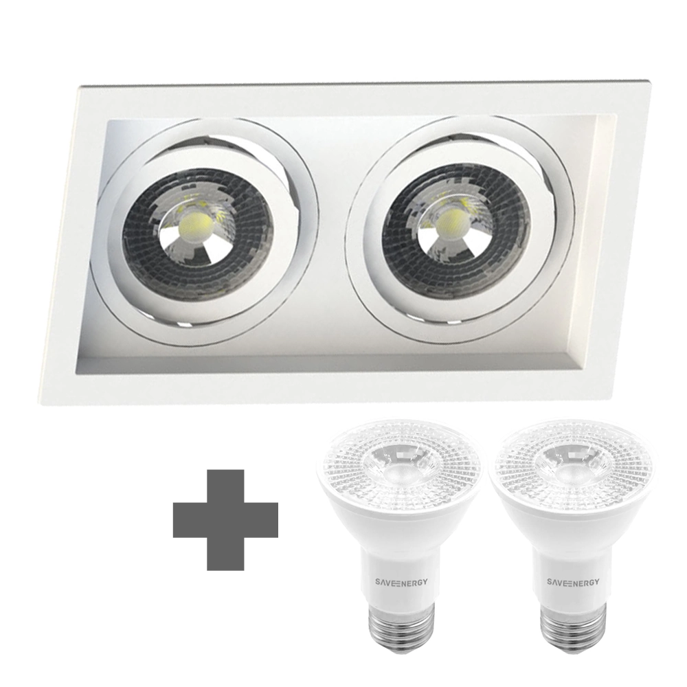 Spot Duplo Embutir Quadrado Recuado Par20 Branco + Led 4,8w Save Energy 2700k