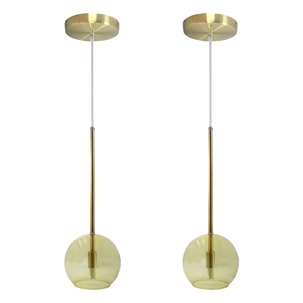 Kit 2 Pendente Lux Dourado Globo Vidro Âmbar + Led