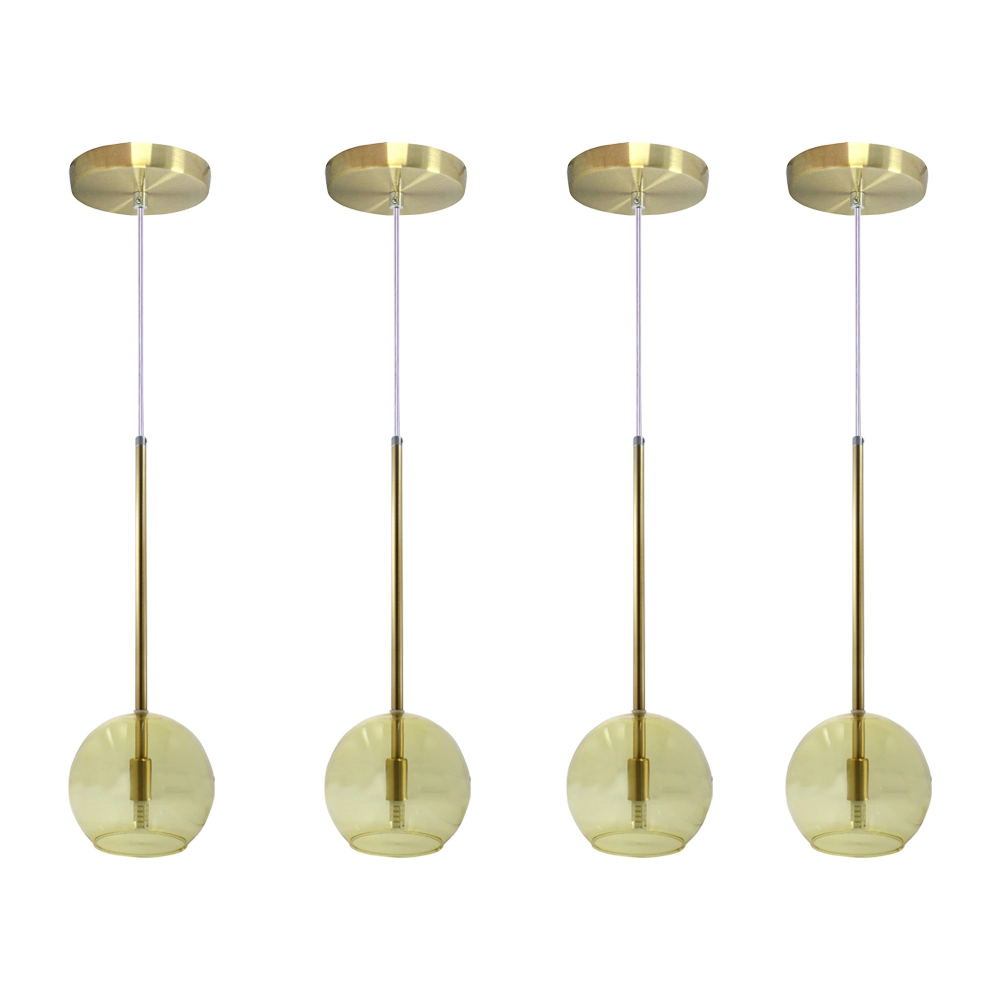 Kit 4 Pendente Lux Globo Âmbar Vidro Dourado + Led Brinde